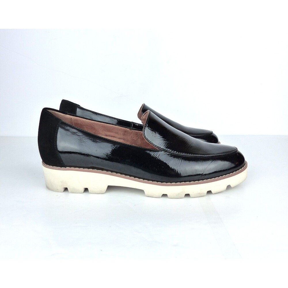 Vionic Kensley Loafers Women 8 Black Patent Leather Lug Sole Comfort Shoes
